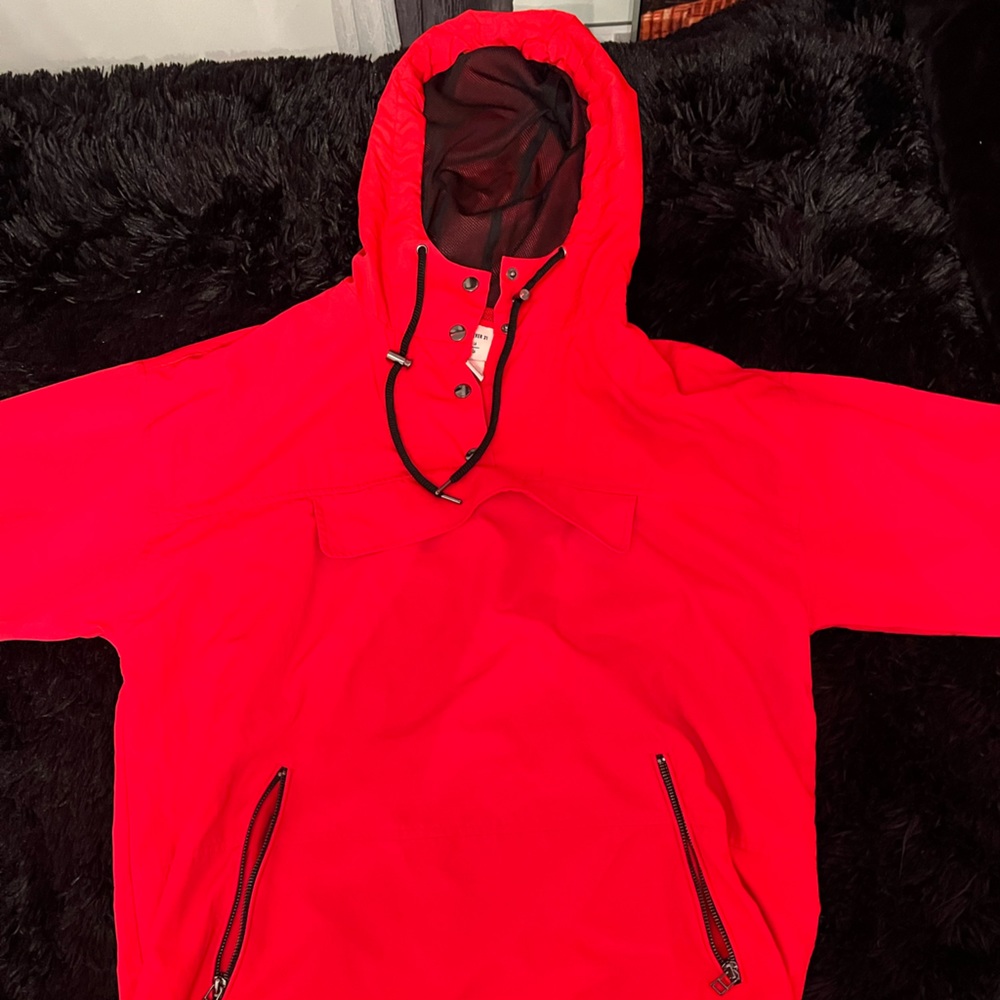 red oversized white breaker pullover